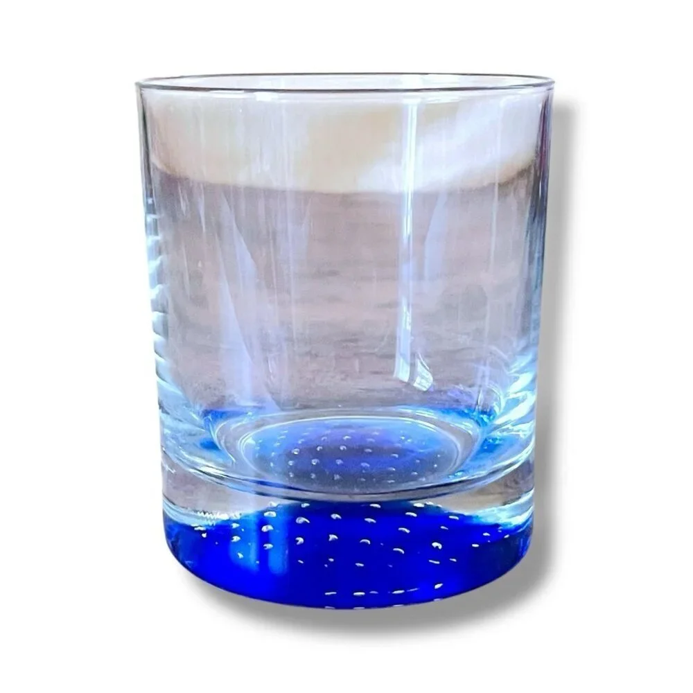 Vintage American Atelier Old Fashioned Rocks Glasses Blue Controlled Bubble 2 Pc